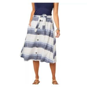 Carve Designs | Blue Striped Organic Cotton Amaya Midi Skirt Size L